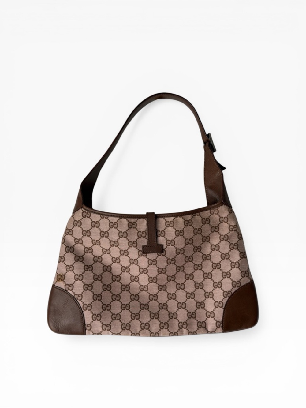 Gucci Jackie GG Brown Canvas Leather Trim Shoulder Bag - Picture 2 of 16